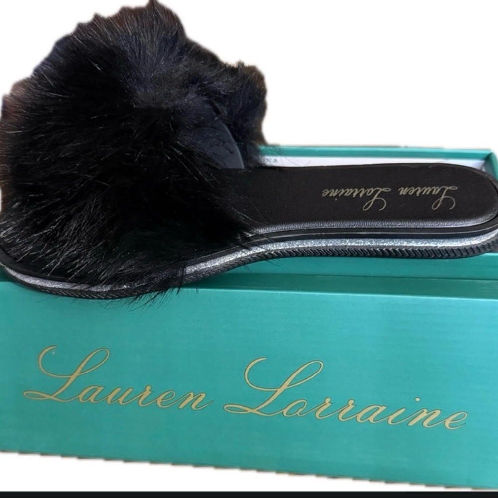 Lauren Lorraine Black Faux Fur Slide Mule
